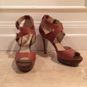 GUESS platform leather strappy heels